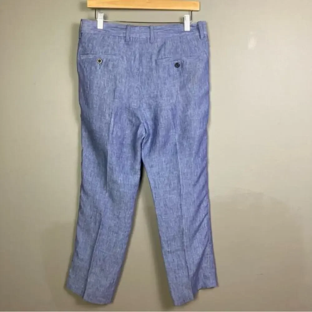 Joseph Abboud linen pants men's 33 light‎ denim blue luxury slim pleated EUC